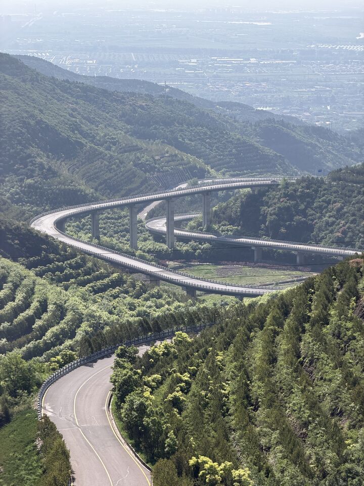 View down into the city on modern road